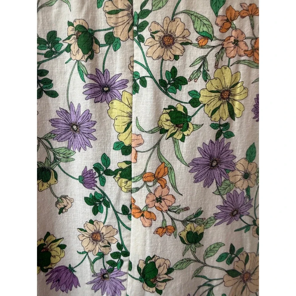 LOFT Floral Linen Puff Ruffle‎ Sleeve Shift Dress Size 14 Feminine Romantic